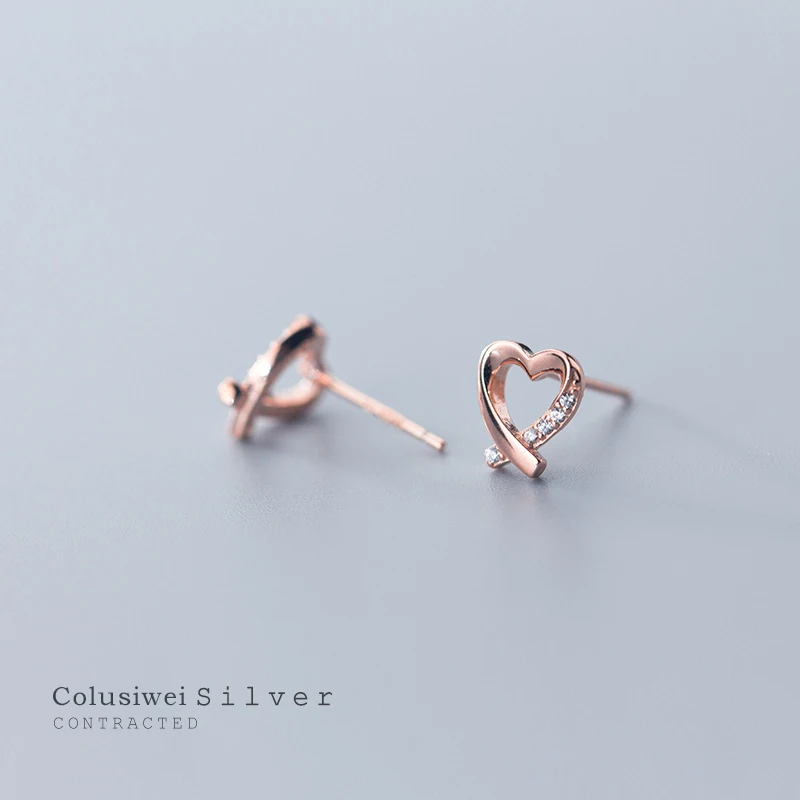 

COLUSIWEI Radiant Zircon Cute Hearts Stud Earring for Women 925 Sterling Silver Simple Ear Pin Fine Jewelry Valentine's Gift