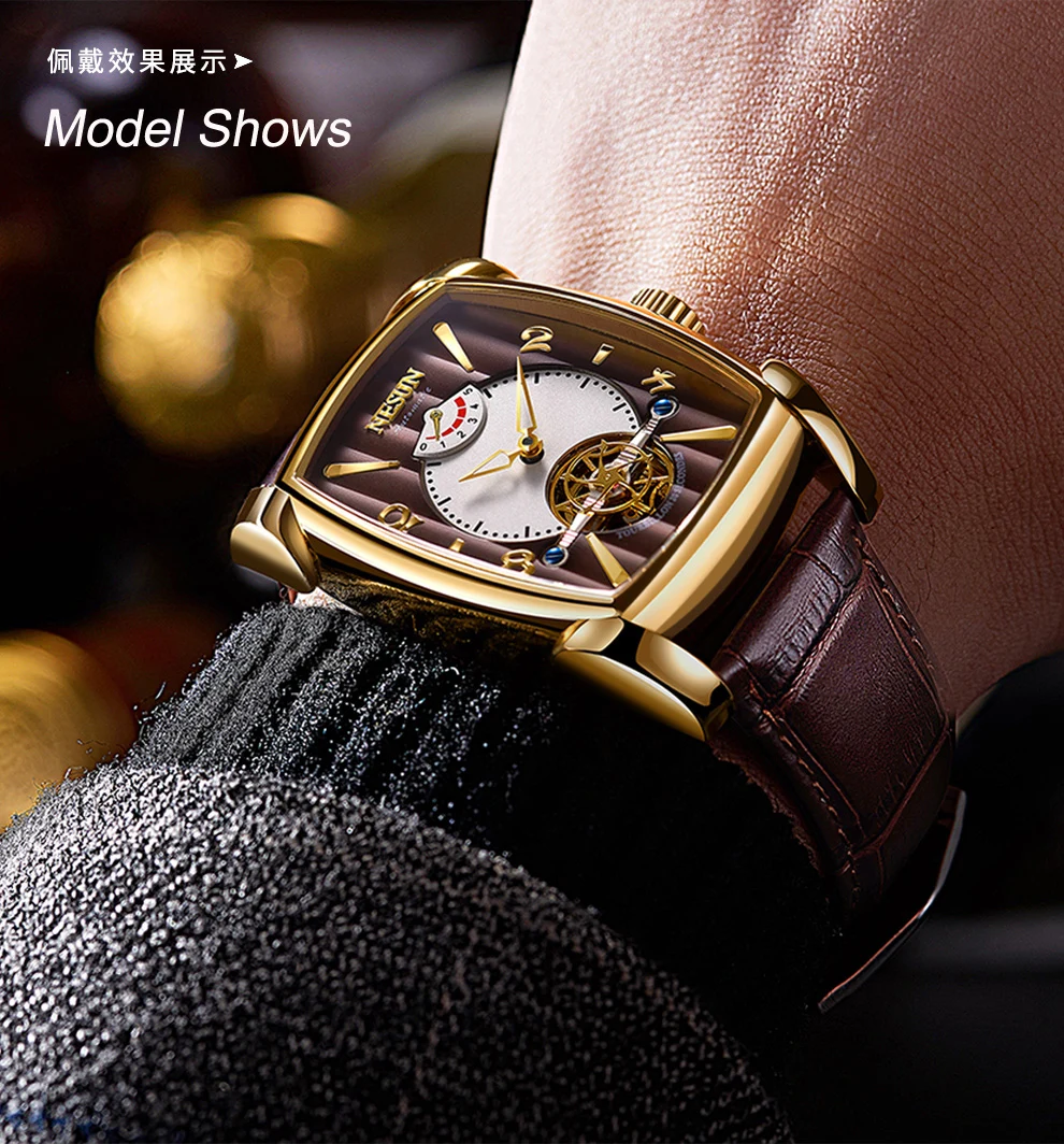 Автоматические механические часы Nesun Tourbillion, часы со скелетом, мужские роскошные Брендовые мужские часы, водонепроницаемые, relogio masculino N9039-3
