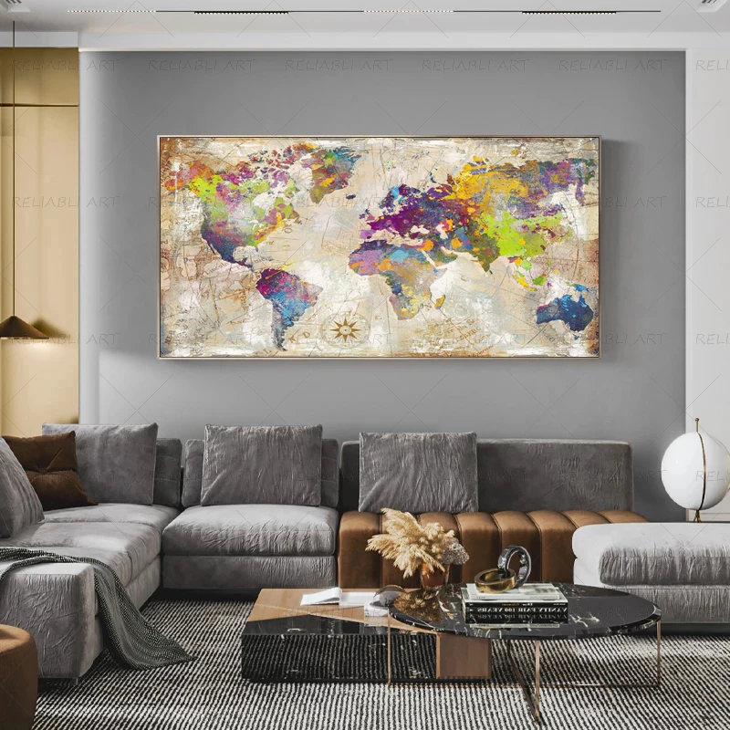 Карта мира холст живопись винтажные постеры и принты домашний декор современные