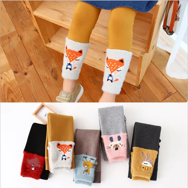 Плотные теплые зимние детские штаны 2019 леггинсы с принтом лисы для девочек и