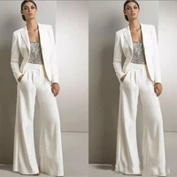 elegant three pieces mother of the bride pant suits long sleeves women blazers white wedding guest dress groom mom formal wear