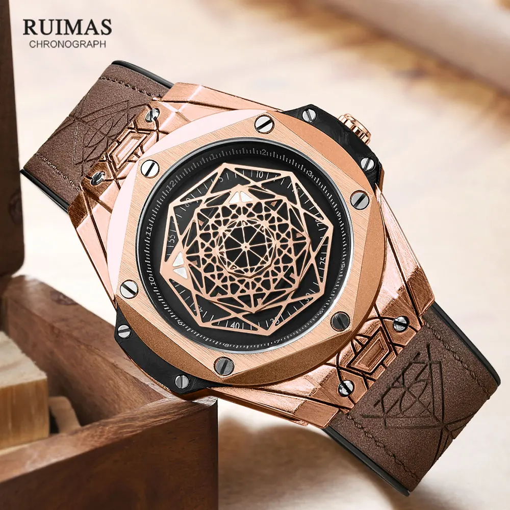 Часы RUIMAS мужские наручные в стиле милитари модные роскошные часы с кожаным