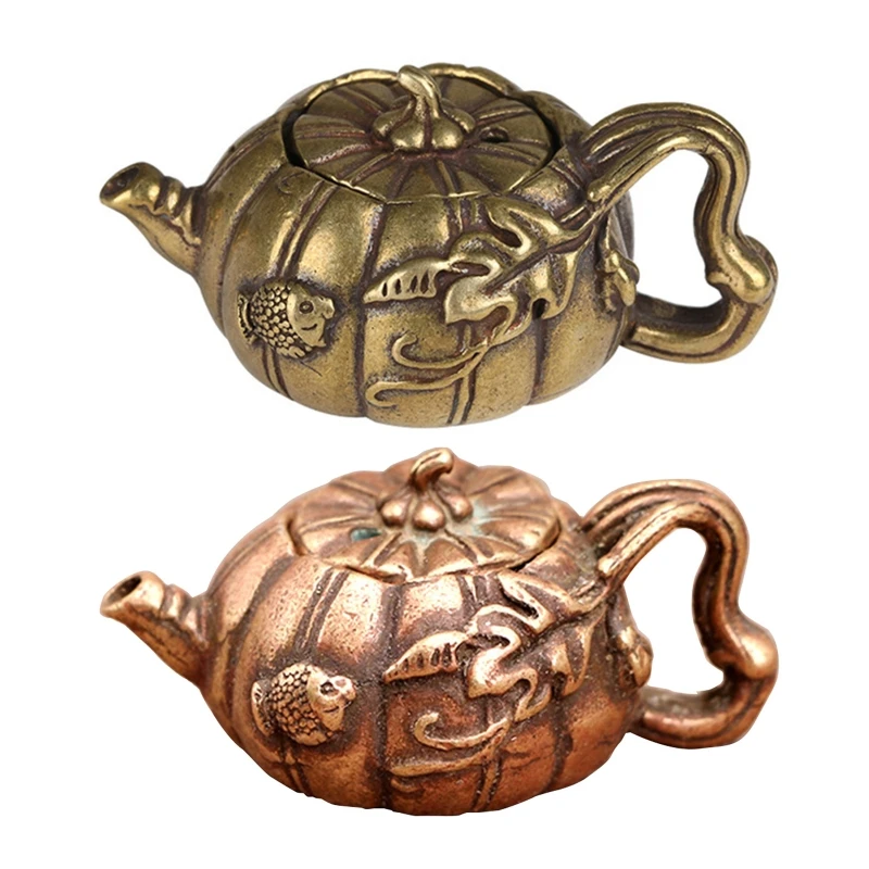 

2’’ Dollhouse Mini Copper Kettle Miniature Kitchen Fancy Sculpture Tea Kettle for Role Play Game Teenager Girls Gift Set