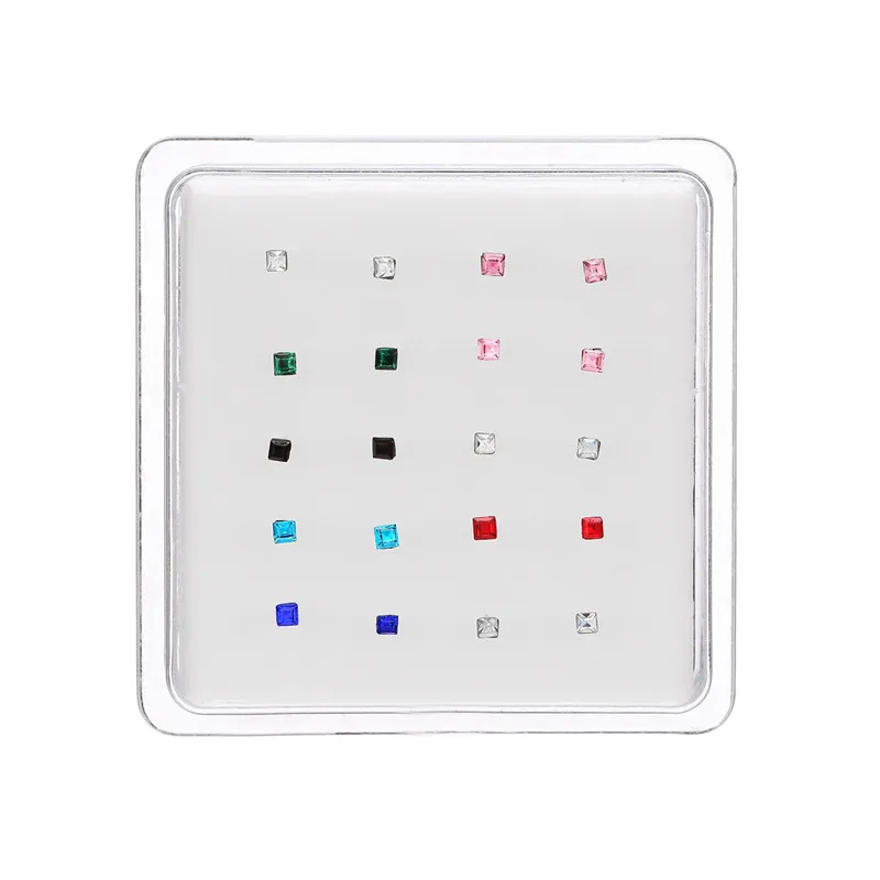 Женское кольцо для пирсинга носа из серебра 925 пробы с разноцветным квадратным