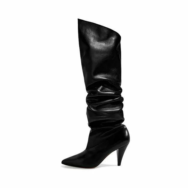 Sapato feminino/высокие эластичные сапоги на шпильке; пикантная женская обувь черного цвета; кожаные чулки выше колена; женская обувь