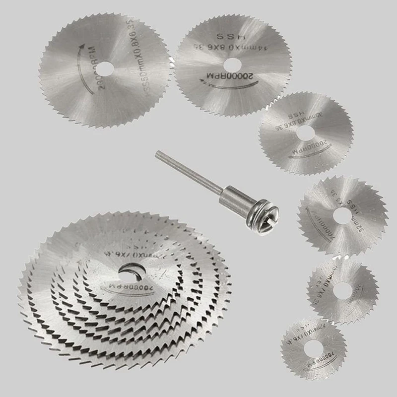

7Pcs Mini HSS High Speed Steel Saw Disc Wheel Circular Cutting Blades Mandrels Drills Rotary Tools Black