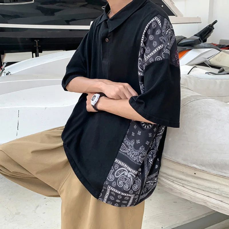 Футболка-поло мужская с коротким рукавом модная свободная футболка принтом