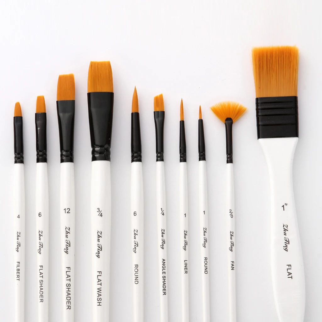 

10 Pieces Mix Nylon Hair Art Artist Paint Brush Set with Zippered Carrying Bag