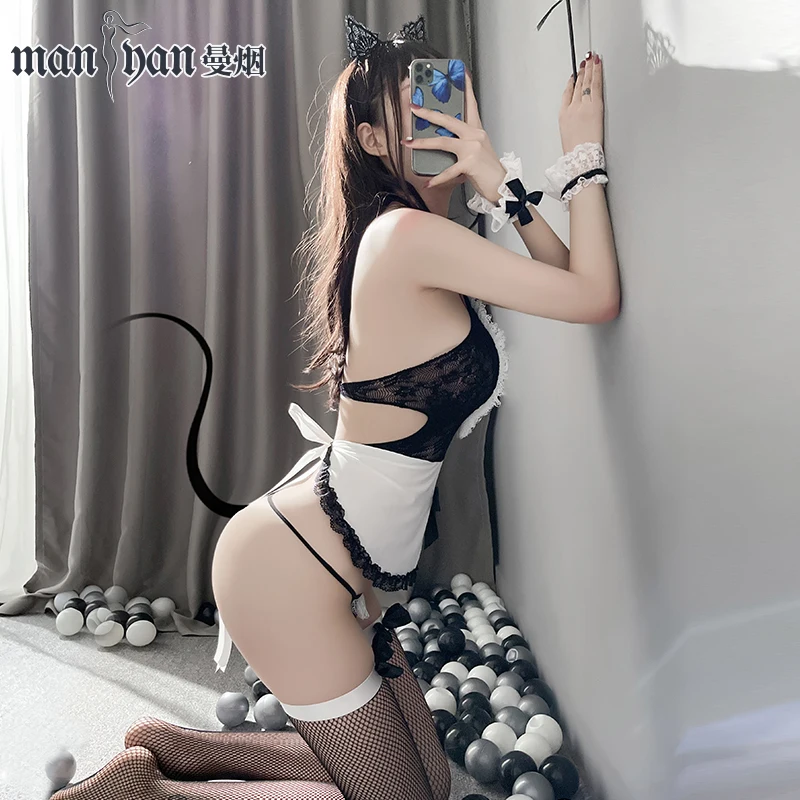 Сексуальное нижнее белье для косплея боди с открытой спиной бантом грудью