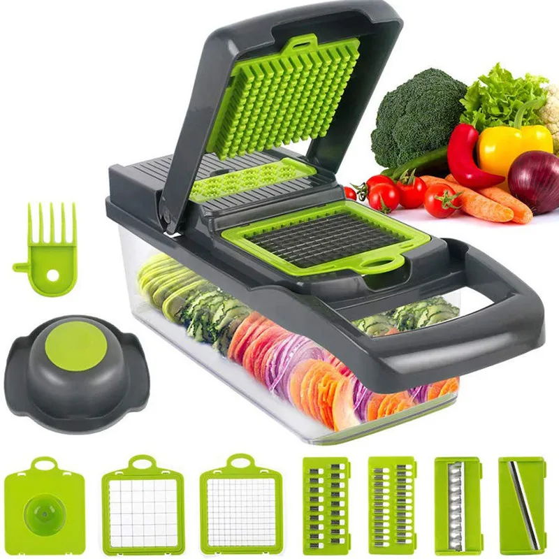 

Multifunctional Vegetable Cutter Fruit Vegetables Slicer Carrot Potato Onion Chopper with Basket Grater Kitchen Accessories