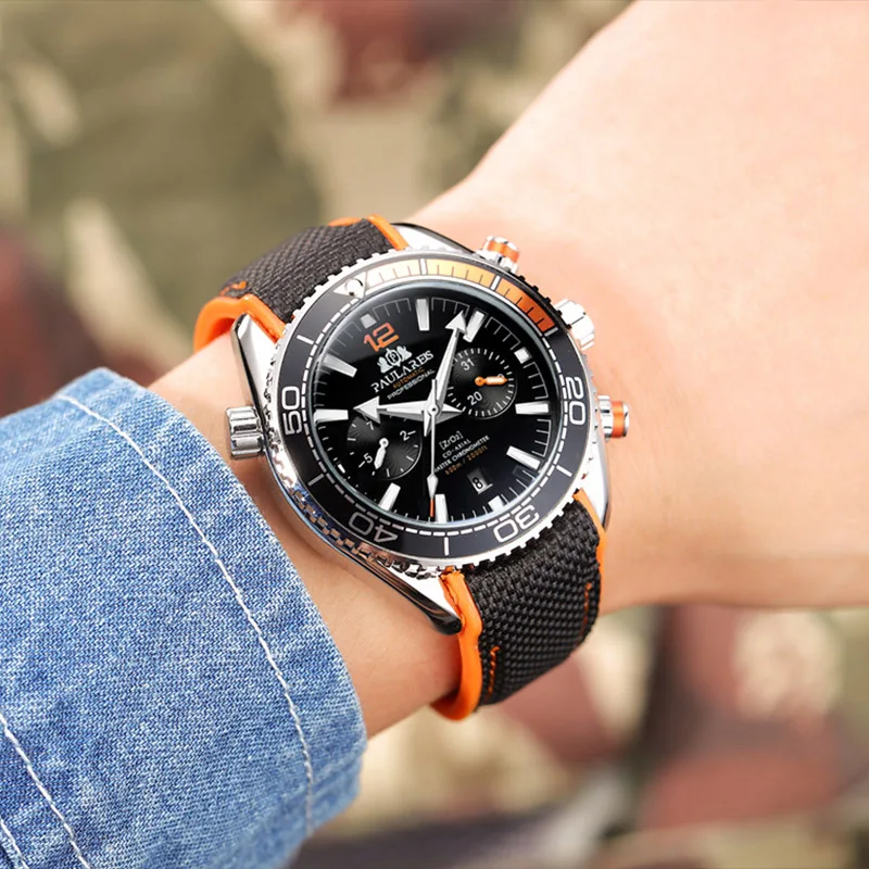 

Self-Winding Mechanical Watch Men's Luxury Brand Rubber Strap Clock Multi-Function Date Month Watch Relogio Masculino 2021 NEW