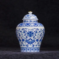 tea canister blue and white ceramic flower vine vintage tea jar storage chest box coffee caddy storage porcelain lotus large