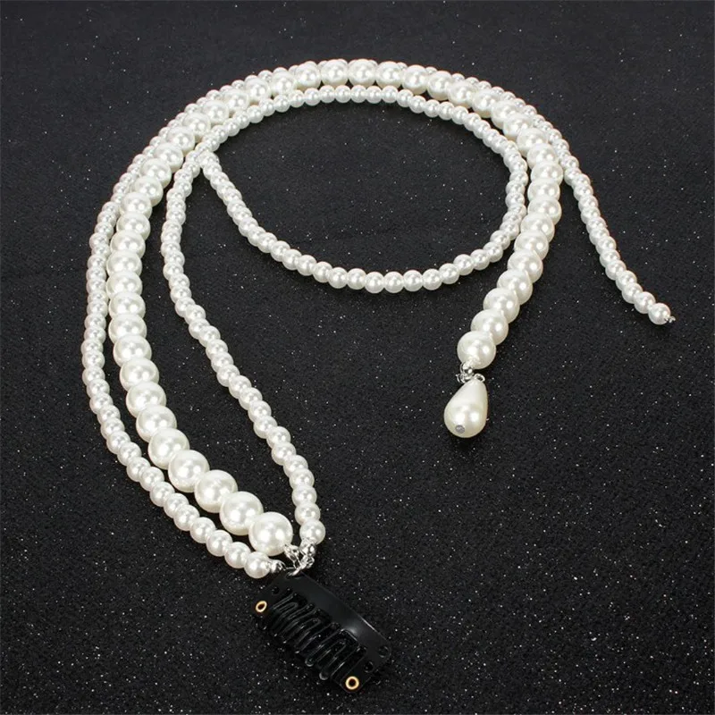 Заколка для волос с искусственным жемчугом и длинной кисточкой/цепочкой |