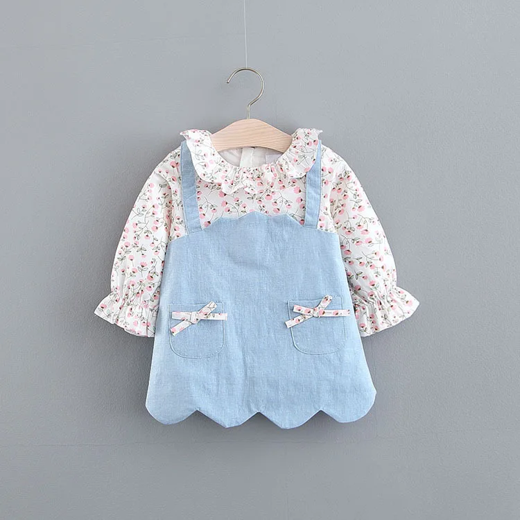 

Spring baby Girls Fashion Long-sleeved cute Dress Sweet Hipster Floral Princess shirt+dress Two-Piece Set kids