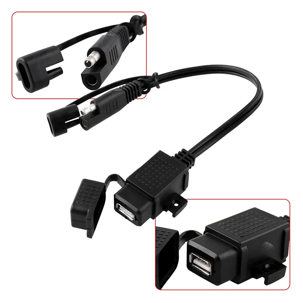

12V Dual USB Waterproof Motorcycle SAE to USB Mobile Phone GPS Charger Cable Adapter Inline Fuse Power Supply