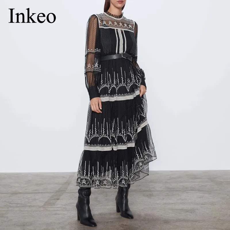 Роскошное женское вечернее платье с вышивкой весна лето 2020 круглый вырез длинный