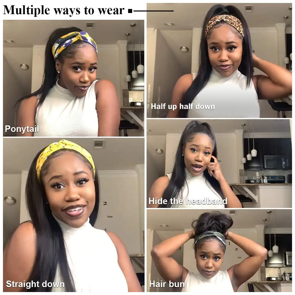

SUe EXQUISITE Synthetic Headband Wig Long Straight Wigs For Black Women Heat Resistant Synthetic Fiber Hair Womens Wig
