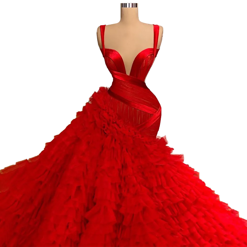 Rotating Asymmetric Ruffled Skirt Elegant Dress Women For Wedding Party vestidos de promoción vestidos de graduación Red Prom