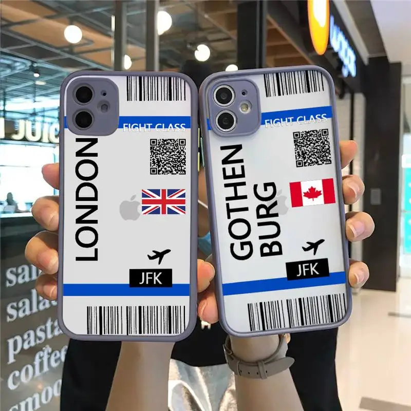 

design Cute FIRST CLASS PLANE TICKET Phone Case Matte Transparent for iPhone 7 8 11 12 s mini pro X XS XR MAX Plus cover funda