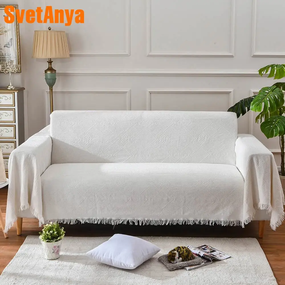 

2019 Nordic Light Beige Woven Sofa Covers Blanket Plaids Cotton/Polyester Quilting Sofa Blanket Towel Slipcovers Protect cover