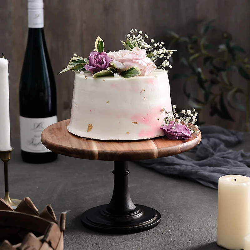 Деревянный поднос с высокой ножкой для торта хранения десертов фруктов