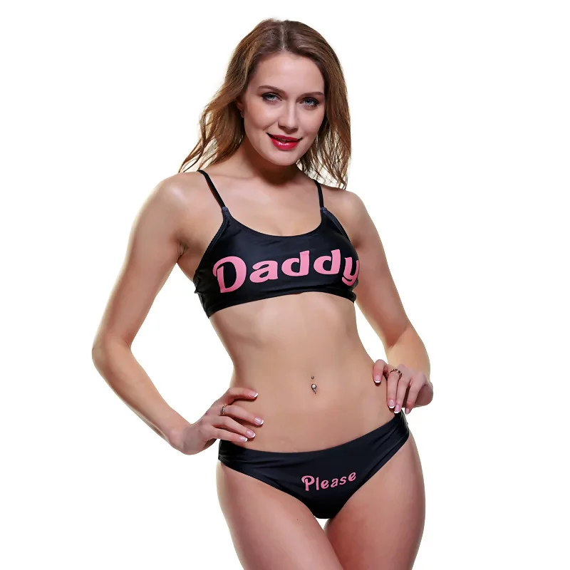 2 Piece Swimwear Sexy Women Swimsuit Come Here Daddy Set Letter Printed Bikini Sleeveless Summer Harajuku Feminino | Женская одежда