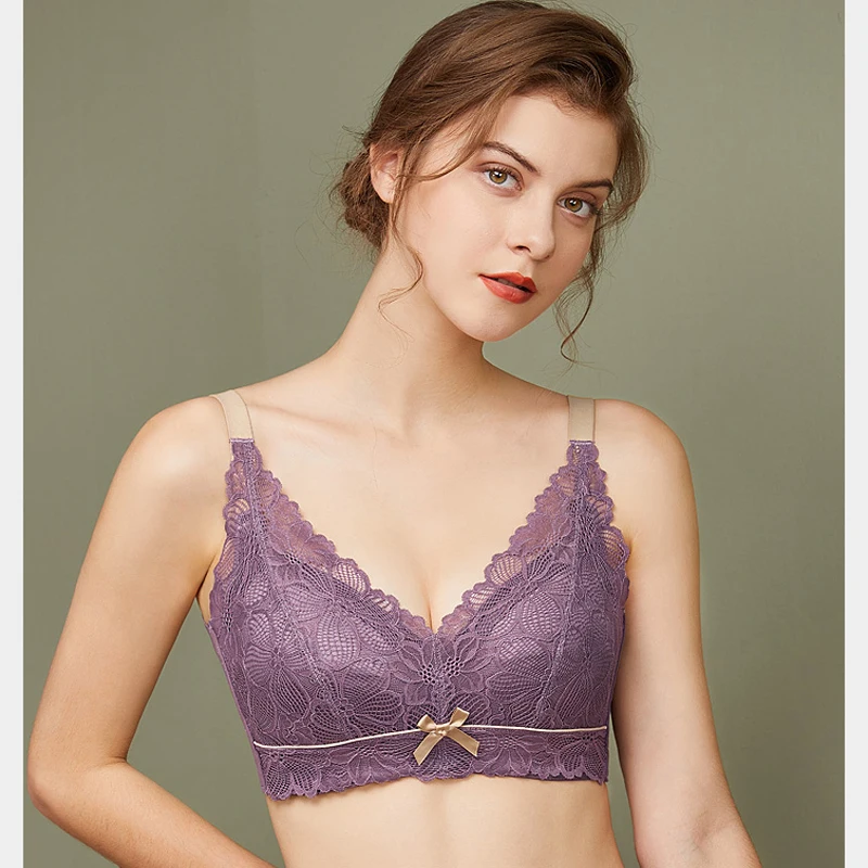 

Women's Wire Free Flower Lace Bra 34 36 38 40 42 B C D E F