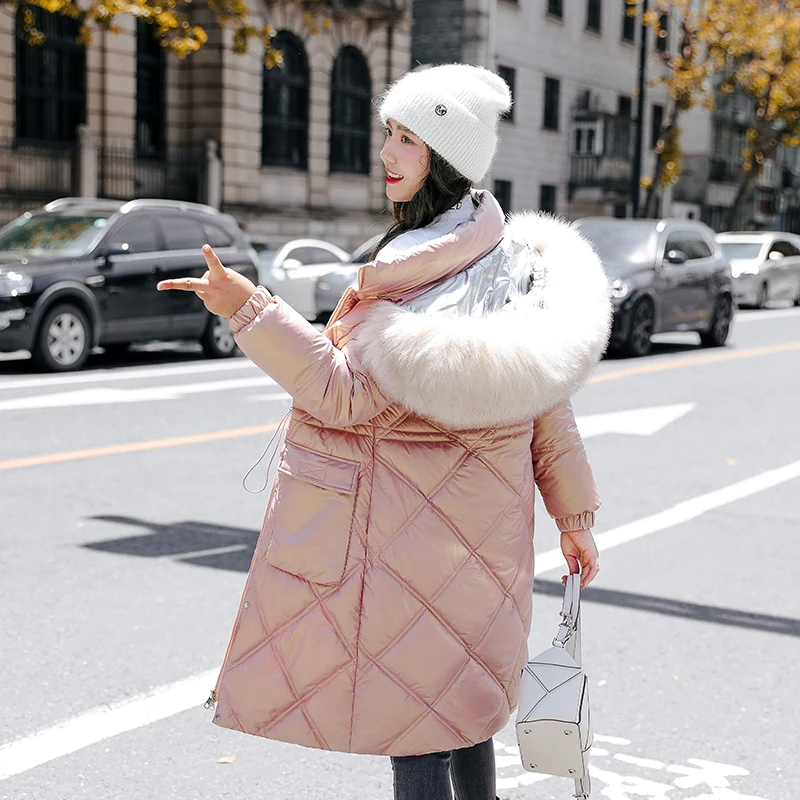 

ISMEN 2021 Long Winter Coat Women Hooded Down Parka Ladies New Warm Winter Jacket Women Loose Big Fur Collar Jacket Coat