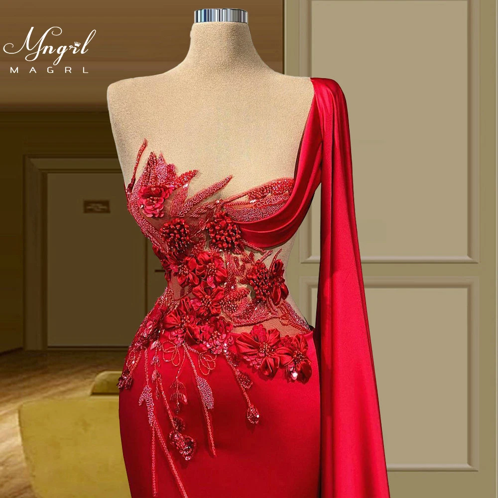 

MNGRL Luxury Evening Dress One-shoulder Long Sleeves Hand-applied Diamonds Glittering 2021 New Evening Dress Party Dress