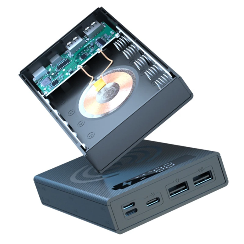 

5*18650 Battery Charger Box Power Bank Holder Case Dual USB LCD Display Support Quick & Wireless Charger Battery Shell Storage