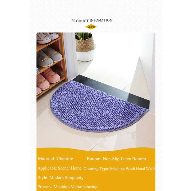 

40X60cm Soft Carpet Slip-resistant Bathing Room Rug Floor Door Mat Dirt Barrier Semi Circle Floor Door Cushion Mat Rug