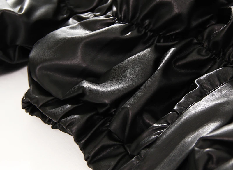 

women's loose - synthetic leather jacket, black pleated jacket, new long sleeve lapel, autumn and winter 2021 fashion coat
