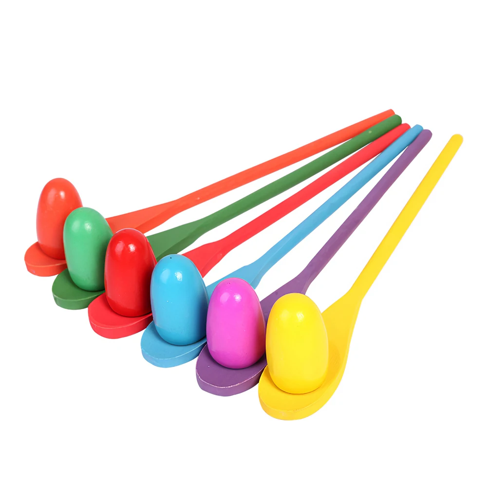 

6pcs Kids Wooden Balance Spoon Egg Set Education Spoon Egg Balance Sports Game Early Learning Interactive Race Toy For Children