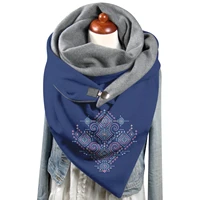geometric prints comfortable scarf autumn warm double layer buckle scarves shawls 2021 winter scarf for women button wrap hijab