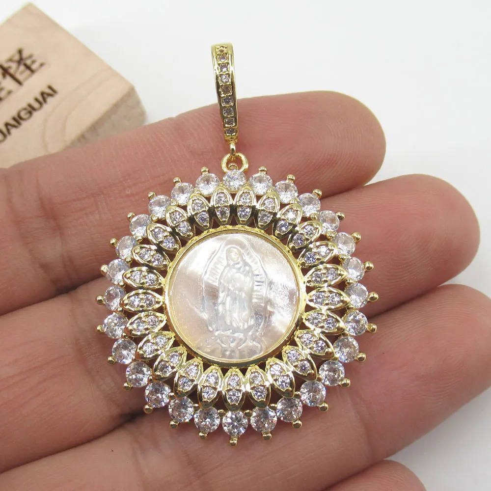 

APDGG 34x34 мм Дева Мария белая Швабра Камея оболочка позолоченный кубический циркон CZ подвеска ожерелье подвеска ювелирные изделия Сделай Сам