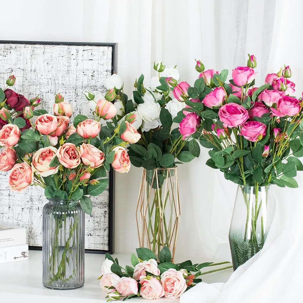 Лидер продаж 2020 искусственные розы фланелевые Цветы Свадебный букет Декор для