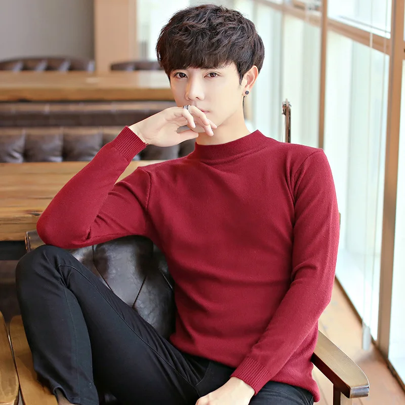 

Новинка Зима 2021, вязаный пуловер, приталенный мужской свитер с воротником средней длины