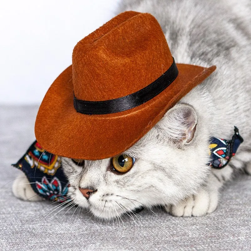 1PC Summer Pet Cat Hat Universal Shade Dog Hat Party Western Cowboy Hat Outdoor Decorative Hat
