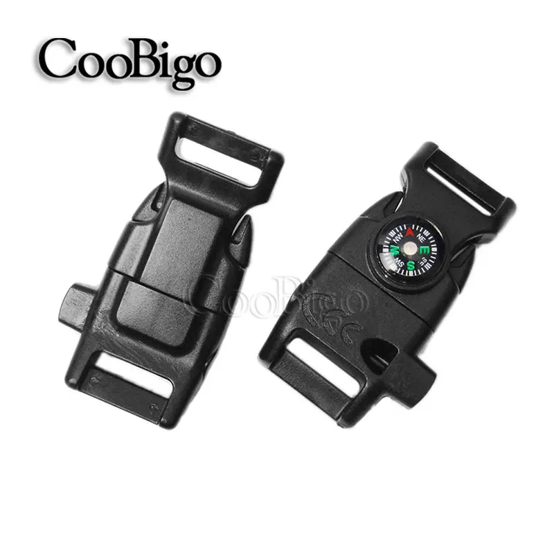 10pcs Black 5/8&quotCompass Whistle Buckle Scraper Parachute 550 Cord Paracord Bracelet Project Outdoor Backpack Camp Survival Kits | Дом и