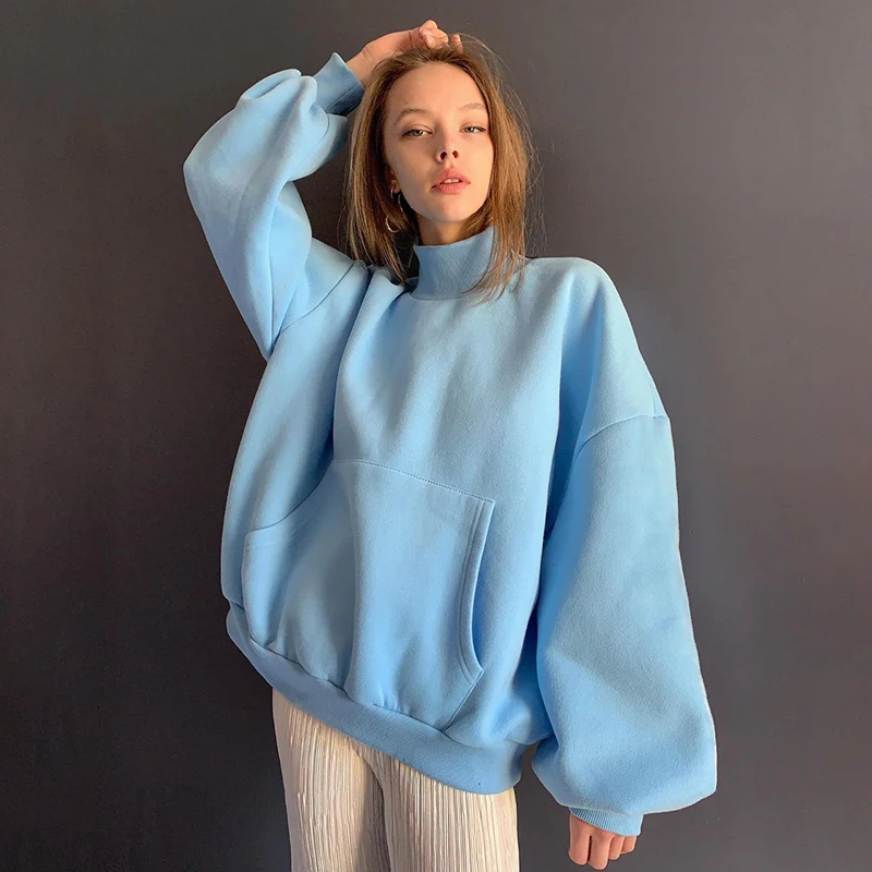 

Turtleneck Long Sleeve Harajuku Sudaderas Pullover Y2k Tops Jumper Casual Solid Oversize Women's Sweatshirt Female 2020 Autumn