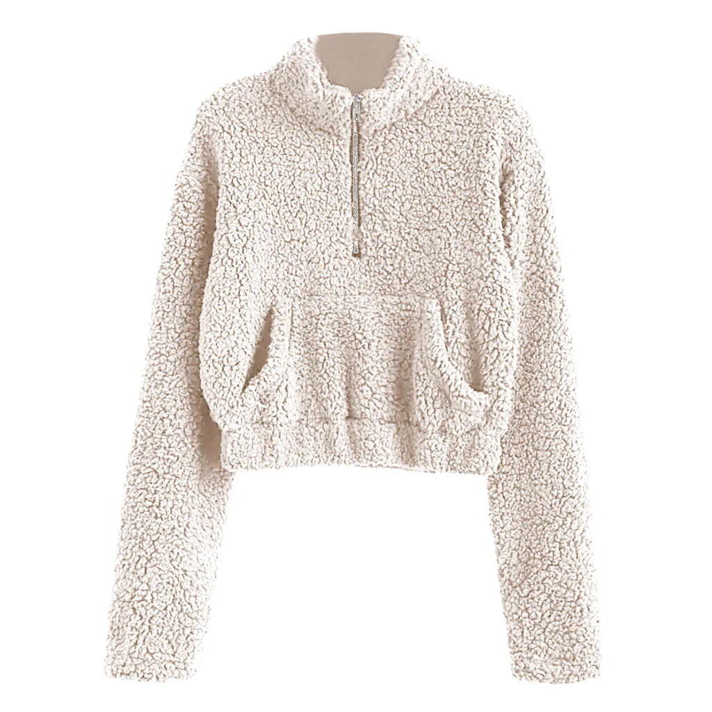 Женский укороченный топ утолщенный флисовый свитшот сексуальный однотонный