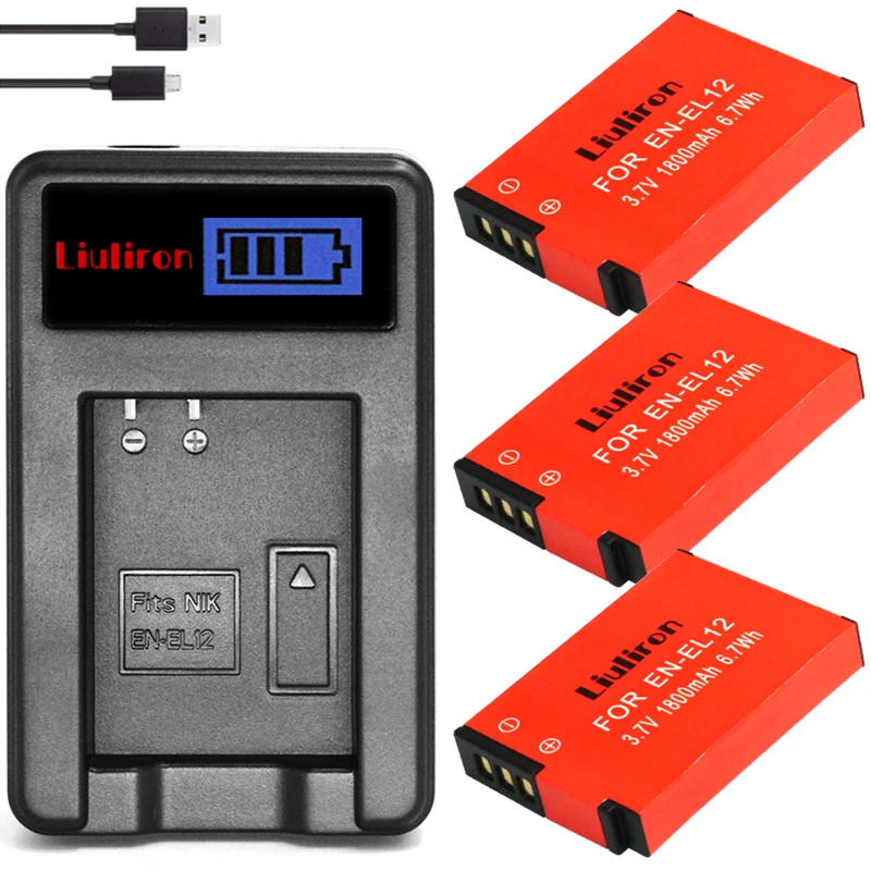 3 шт. EN EL12 ENEL12 RU Батарея + ЖК дисплей USB Зарядное устройство для цифровой камеры Nikon