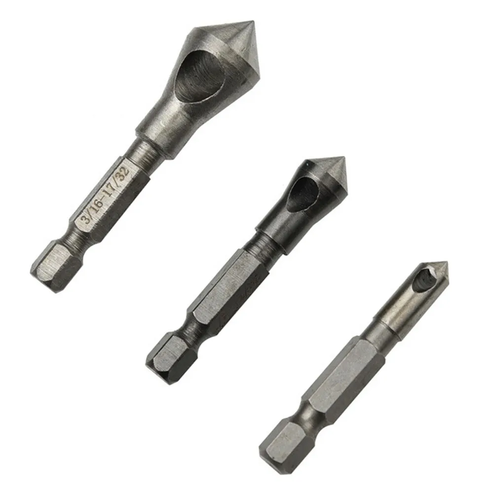 

3Pcs Drill Bits Center Punch Tool Chamfer Countersink Drill Bit For Countersink Grey