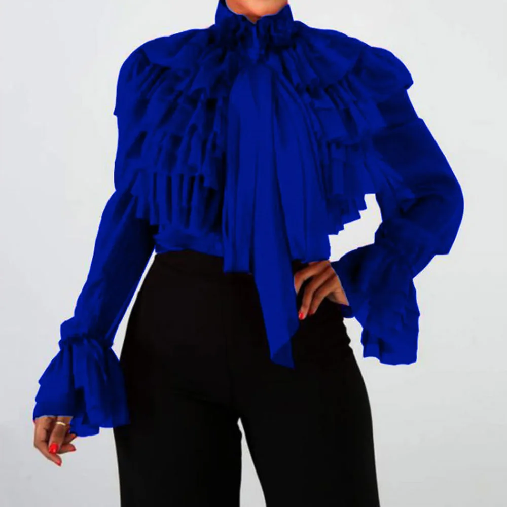 

Oversize Pure Pink Ruffle Blouse Women Tops And Blouses Long Sleeve Female Chic Top 2020 Office Ladies Elegant Plus Size Shirt
