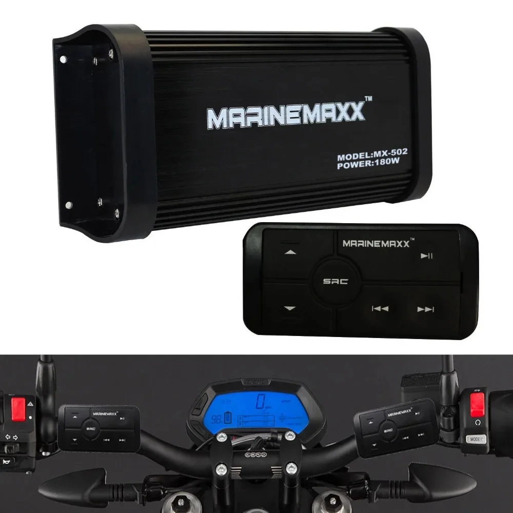 

180W 4 Channels Waterproof Motorcycle Marine Boat Audio Bluetooth Amplifier Car Stereo MP3 USB AUX RAC AUX Input With Controller