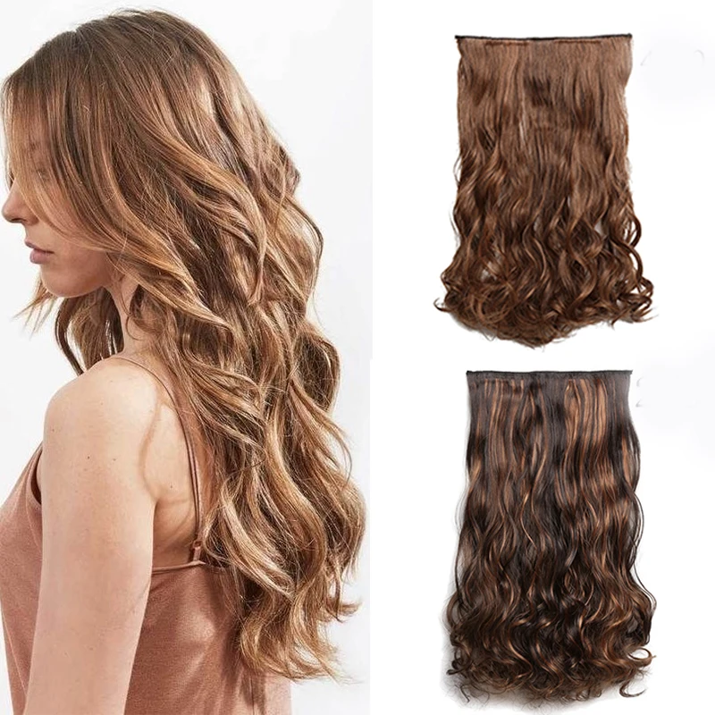 22 &quotдлинные волнистые клипсы натуральные синтетические 5 клипсов для