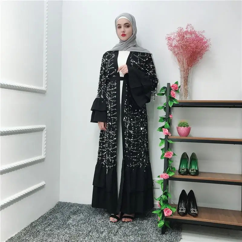 Мусульманская одежда платье абайя женское с расклешенными рукавами кимоно Jibab