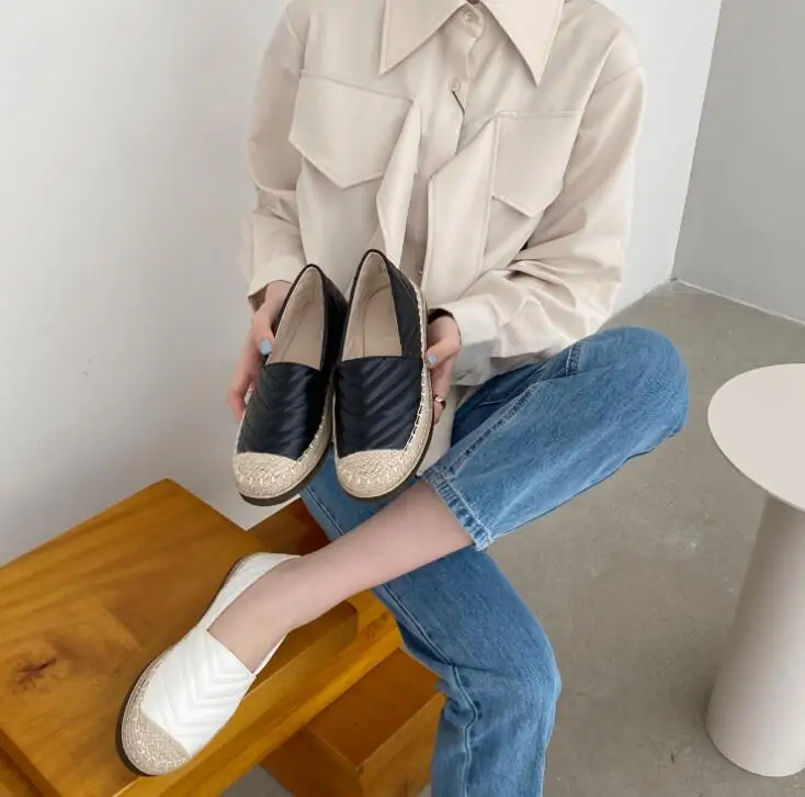 

Cow Rib Flat-soled Fisherman Shoes Grass Flattened with Lofo Single Shoes Lazy Shoes Woman Flats Shose Women