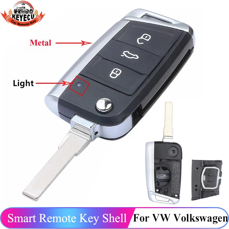 

KEYECU 3 Button Modified Folding Flip Remote Car Key Cover Case Shell for VW Golf 7 GTI MK7 Skoda Octavia A7 Seat
