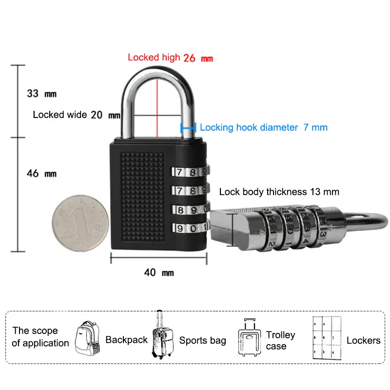 

4 Digit Combination Padlock Number Luggage Travel Code Lock smart lock candado padlock serrure de porte cerradura puerta
